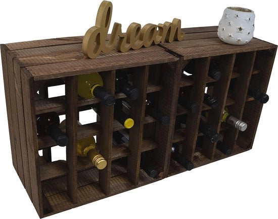Wijnrek per 16 bottiglie - Legno scuro - Set da 2 - 40x40x27 cm