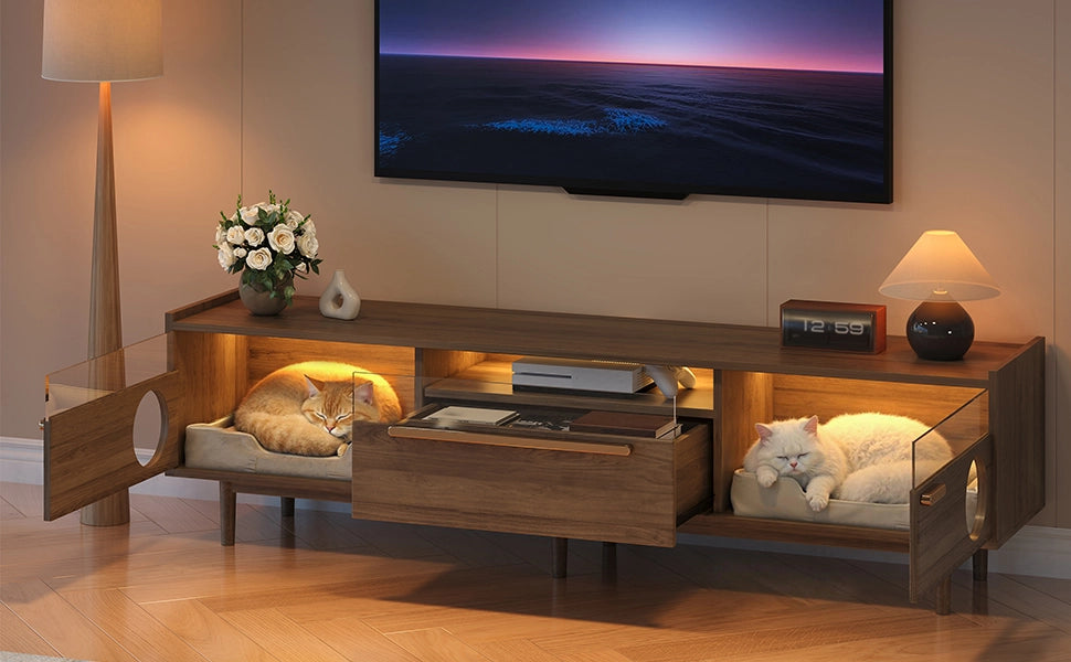 Mobile TV con LED e spazio per gatti, 180×40×50 cm, colore noce