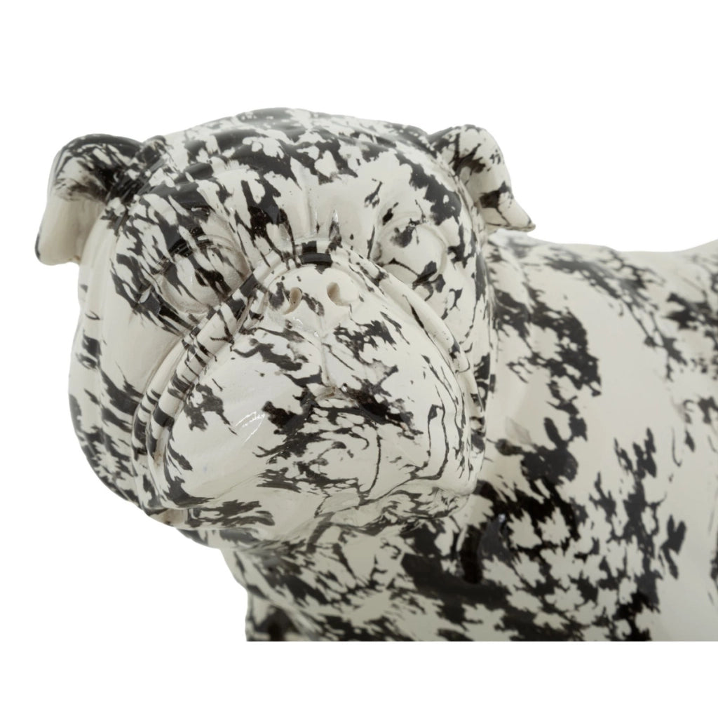 Scultura Bulldog decorativa in poliresina bianco e nero