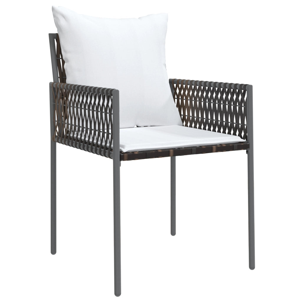 Set da Pranzo da Giardino di 5 Pezzi Marrone con Cuscini in Rattan Poliestere