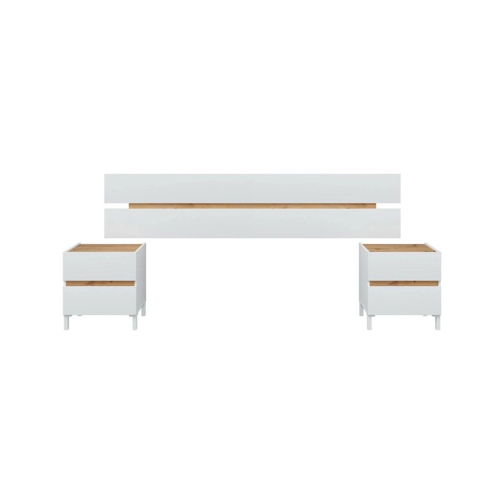 Testiera letto Dado, Spalliera, Testata per camera da letto, Poggiatesta, 216x3 h47 cm, Bianco e Rovere Nodi