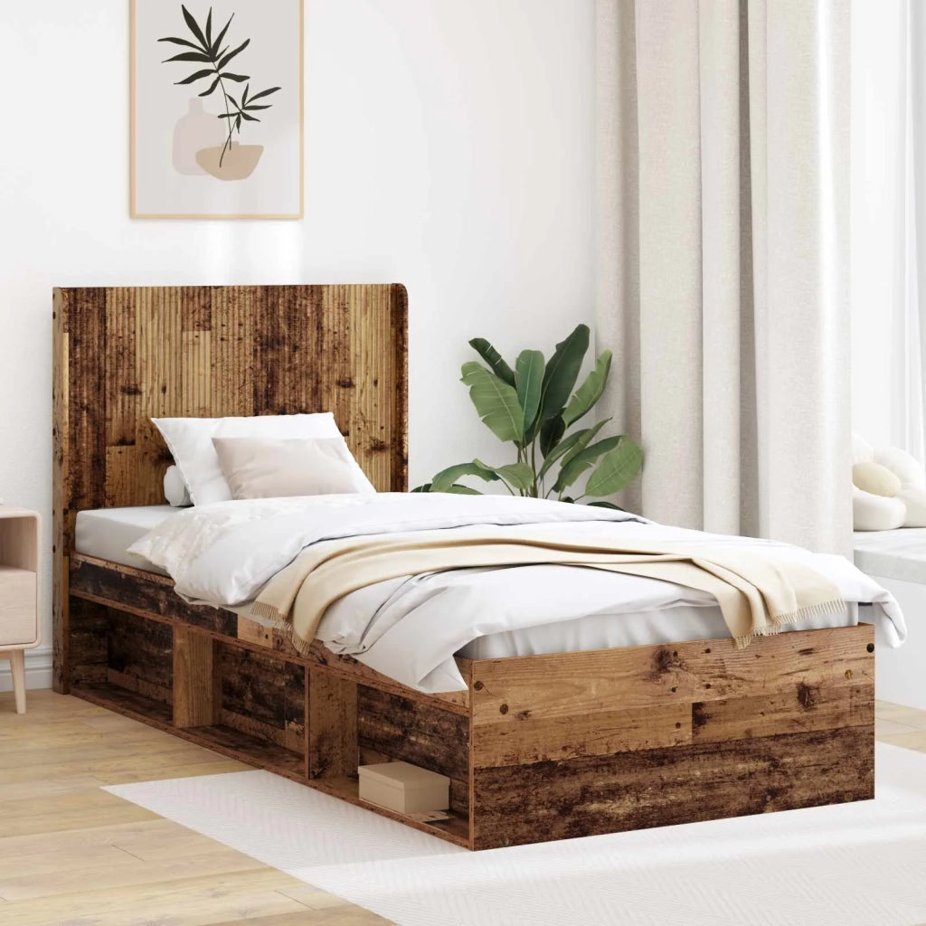 Struttura del letto con stoccaggio e testata Legno antico
