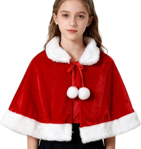 Costume da Natale per bambine, cappello da Natale, mantellina corta da Natale, scialle morbido da avvolgere per bambine con cappello da cosplay per Halloween