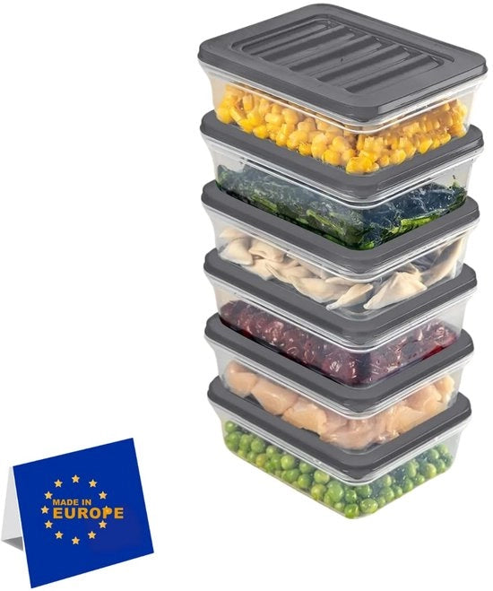 Contenitori per alimenti stivellabili, set di contenitori di archiviazione, organizzatore per frigorifero e congelatore con coperchio, resistente al gelo fino a -25 °C, scatole riciclabili per carni (6x600)