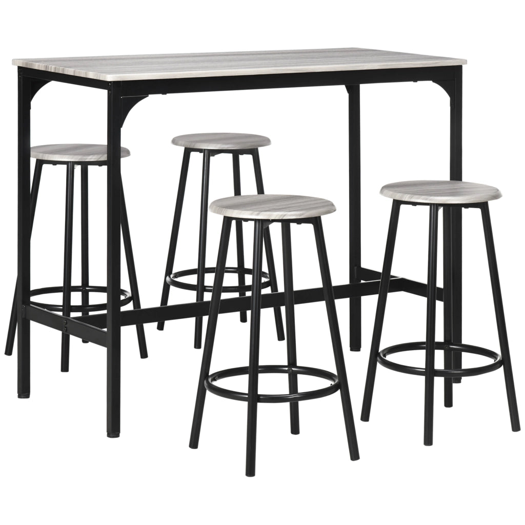Set tavolo alto con 4 sgabelli, 5 pezzi, design industriale, MDF, grigio