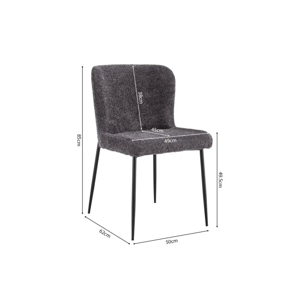 Sedia rivestita in Bouclé per sala da pranzo colore Grigio Scuro. Collezione LISE