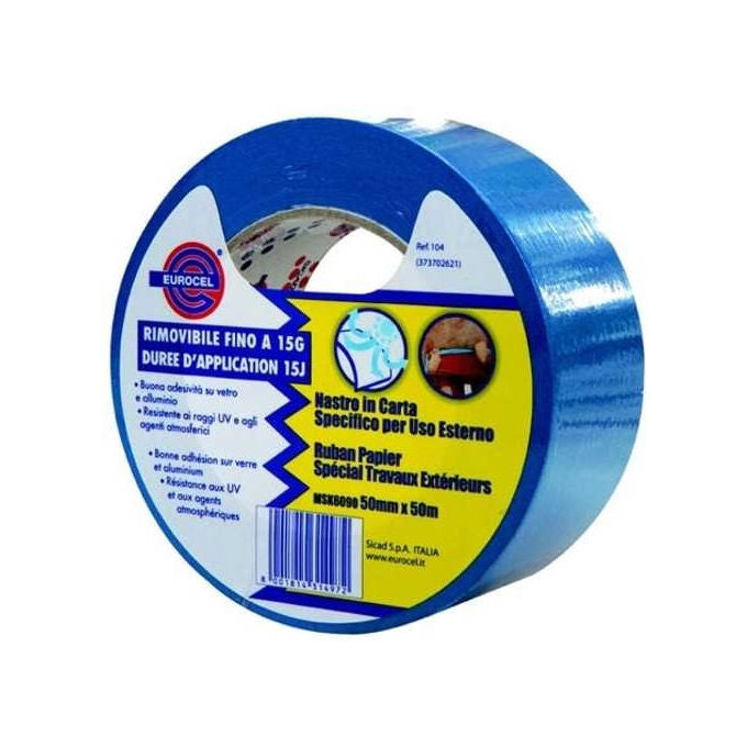 Eurocel nastro carta blu per mascheratura 38 mm x 50 m, MSK6080, resistente fino a 110°C, rimozione senza residui