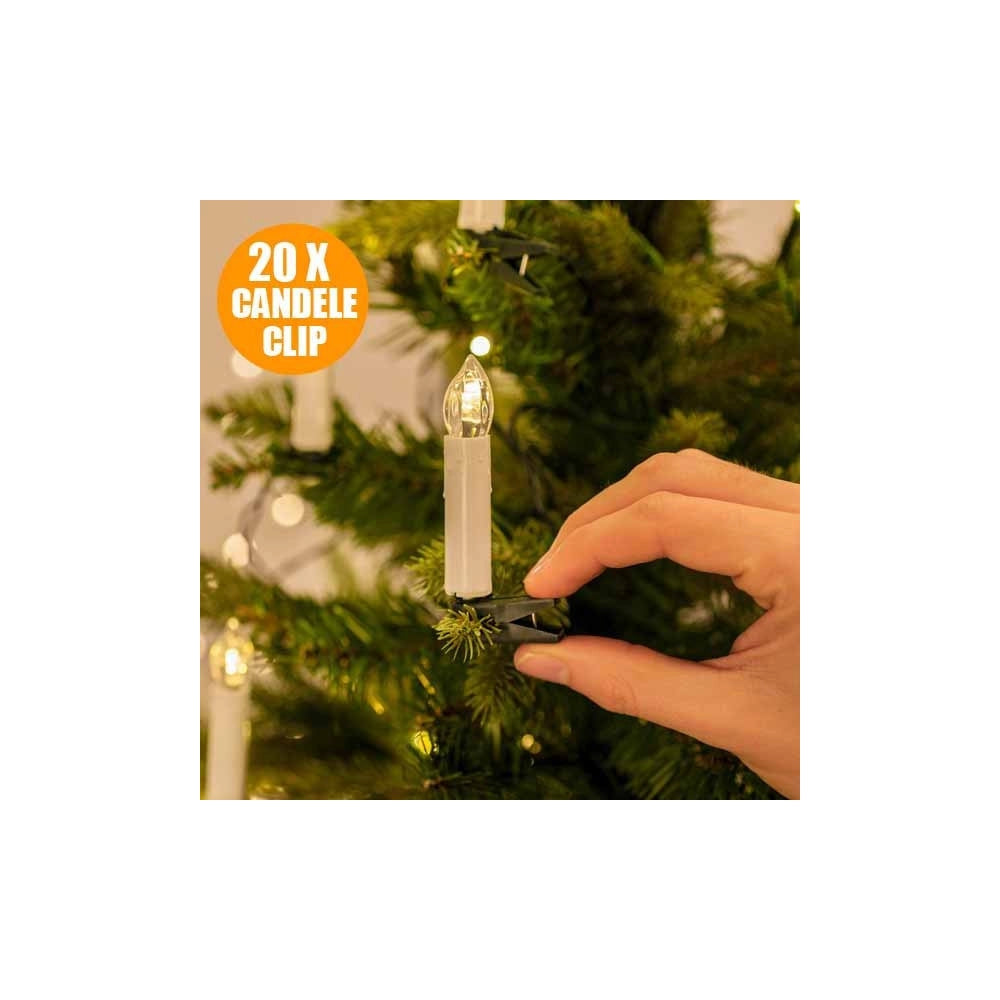 Trade Shop - Catena Luminosa 20 Candele A Clip 4,9 Mt Per Albero Di Natale 220v Bianco Caldo -