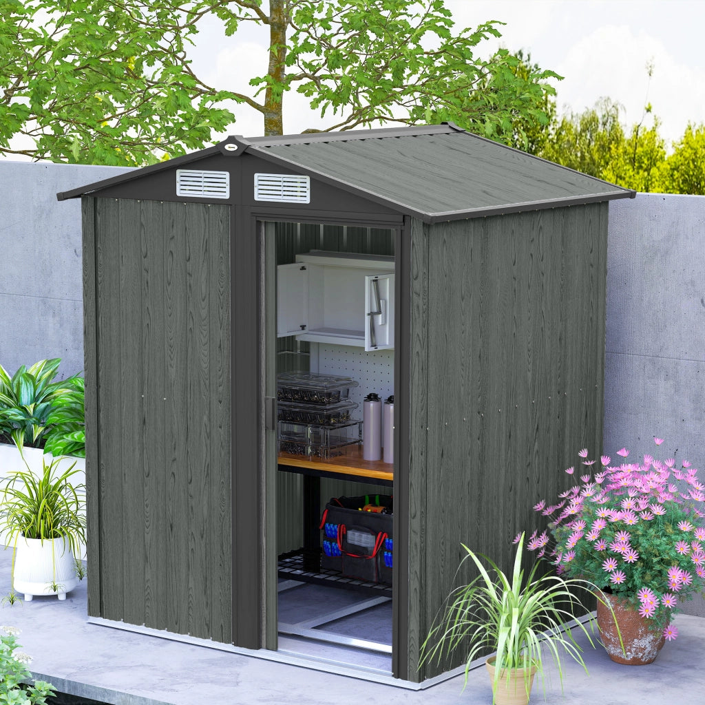 Casetta da Giardino Porta Attrezzi 152x132x188 cm con Tetto Inclinato e 4 Prese d'Aria in Acciaio Grigio