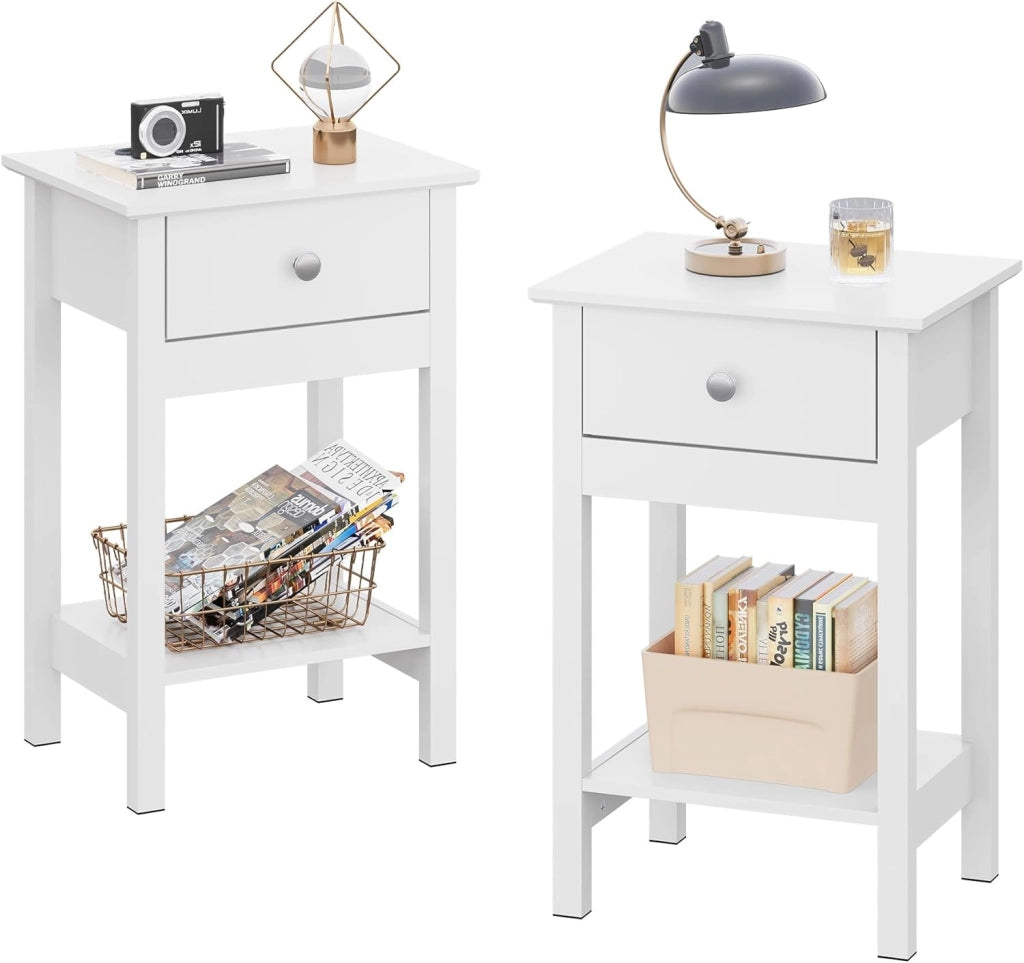 Comodino in legno con cassetto e ripiano ¨C zephmum ¨C Bianco