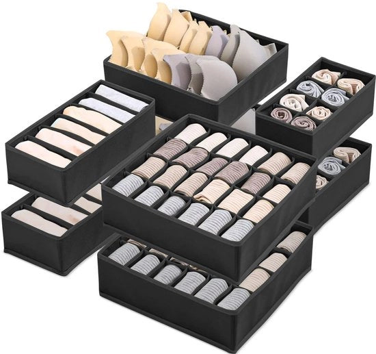 Set di 8 contenitori per capi, organizzatore di carico, cassetti per abbigliamento, contenitore di tessuto, contenitore pieghevole per reggiseni, cravatte, mutande, calze, sciarpe, contenitore pieghevole (nero)