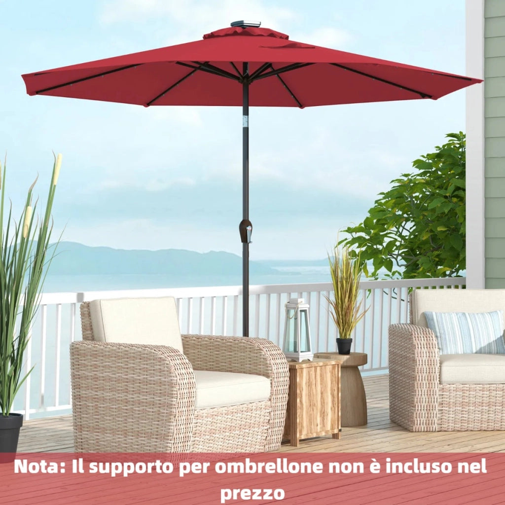 Ombrellone con luci LED da giardino in ferro ?300cm Parasole da esterno spaggia Rosso Bordeaux
