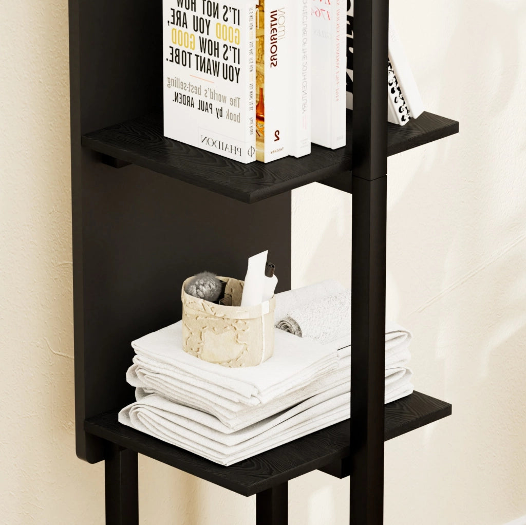 Specchio intero da terra guardaroba 174x40 cm nero girevole 360° con contenitore e ganci