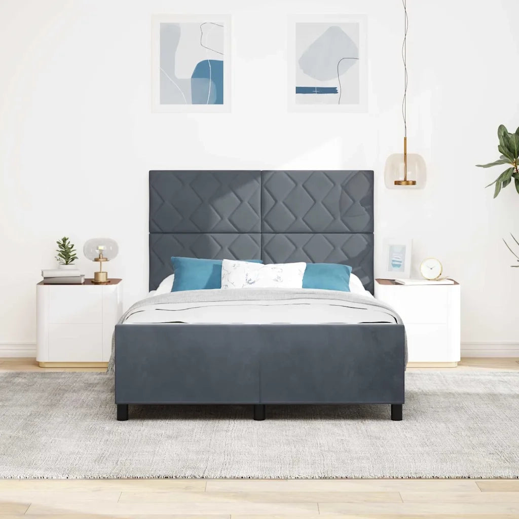 Letto a molle con testiera Grigio scuro 140 x 190 cm Velluto