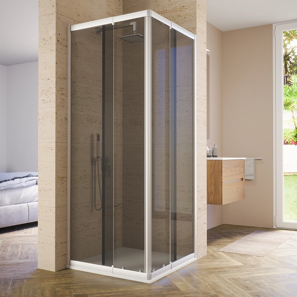 Box doccia estensibile 70-90x70-90 cm vetro 6mm fumè con profili in alluminio anodizzato | Nuuk