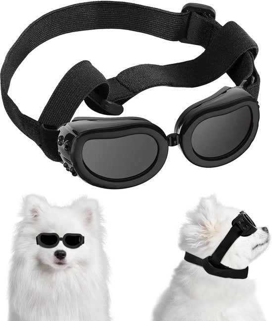 Sole da Cane - Occhiali da Cane - Resistenti ai Raggi UV - Con Cintura Elastica Regolabile - Comfort - Eterno - Stoffa - Ripiegabile - Occhiali da Sole per Cani Piccoli e Medio Grandi - Occhiali da Sole per Cani - Regali per Cani - Nero