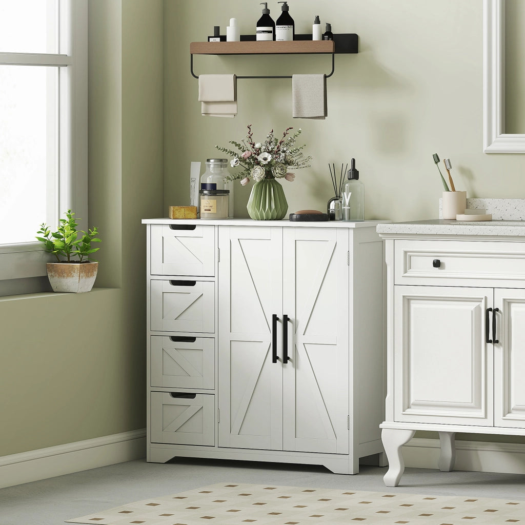 Mobile Bagno con 4 Cassetti e Anta ¨C zephmum ¨C Bianco 81.2x30x83.8 cm