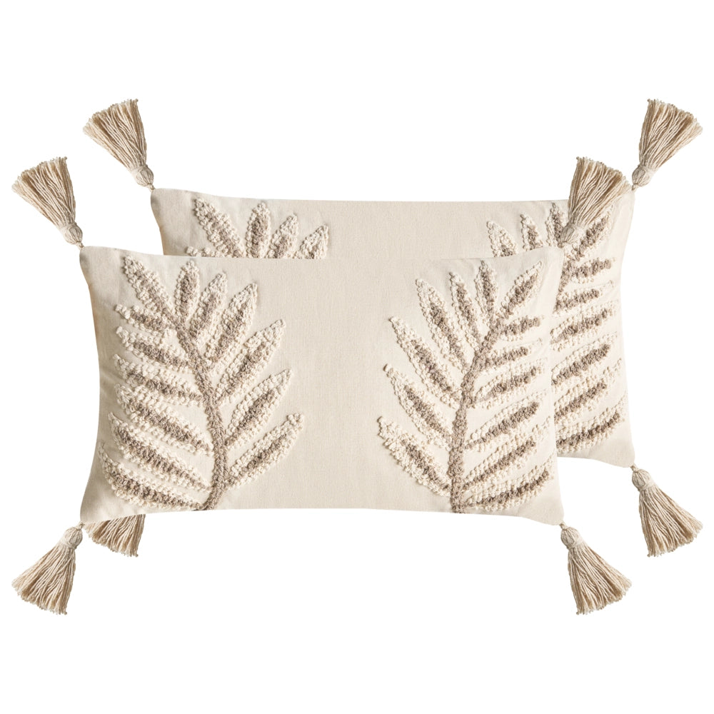 Set di 2 cuscini decorativi in tessuto di cotone beige con motivo floreale 30 x 50 cm