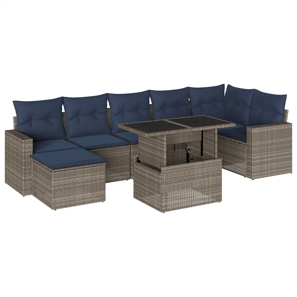 Set Divani da Giardino 8 pz con Cuscini Grigio in Polyrattan 3267431