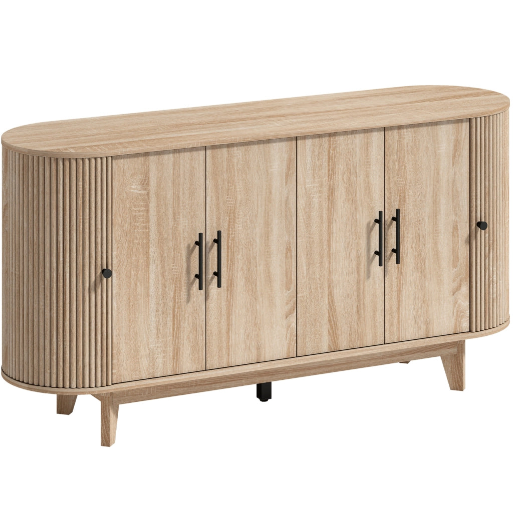 Credenza 147x40x76 cm crema in MDF; ripiani regolabili e piano ovale