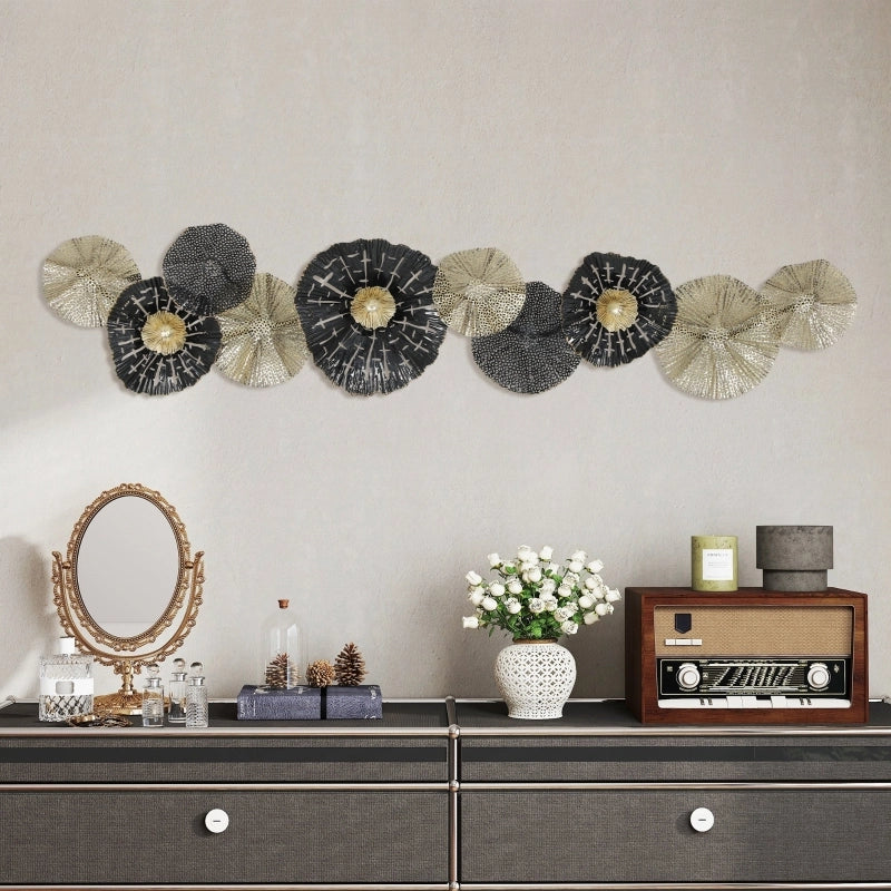 Decorazione murale con cornice in metallo, stile moderno, nero e oro