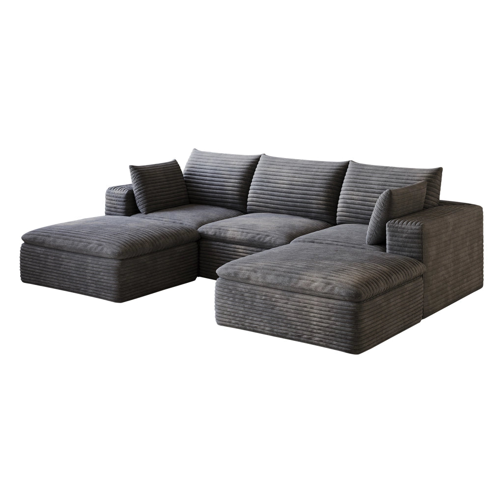 Divano 260 cm in Tessuto a Coste ¨C MINIMAL ¨C Grigio Scuro, Imbottito, Senza Montaggio