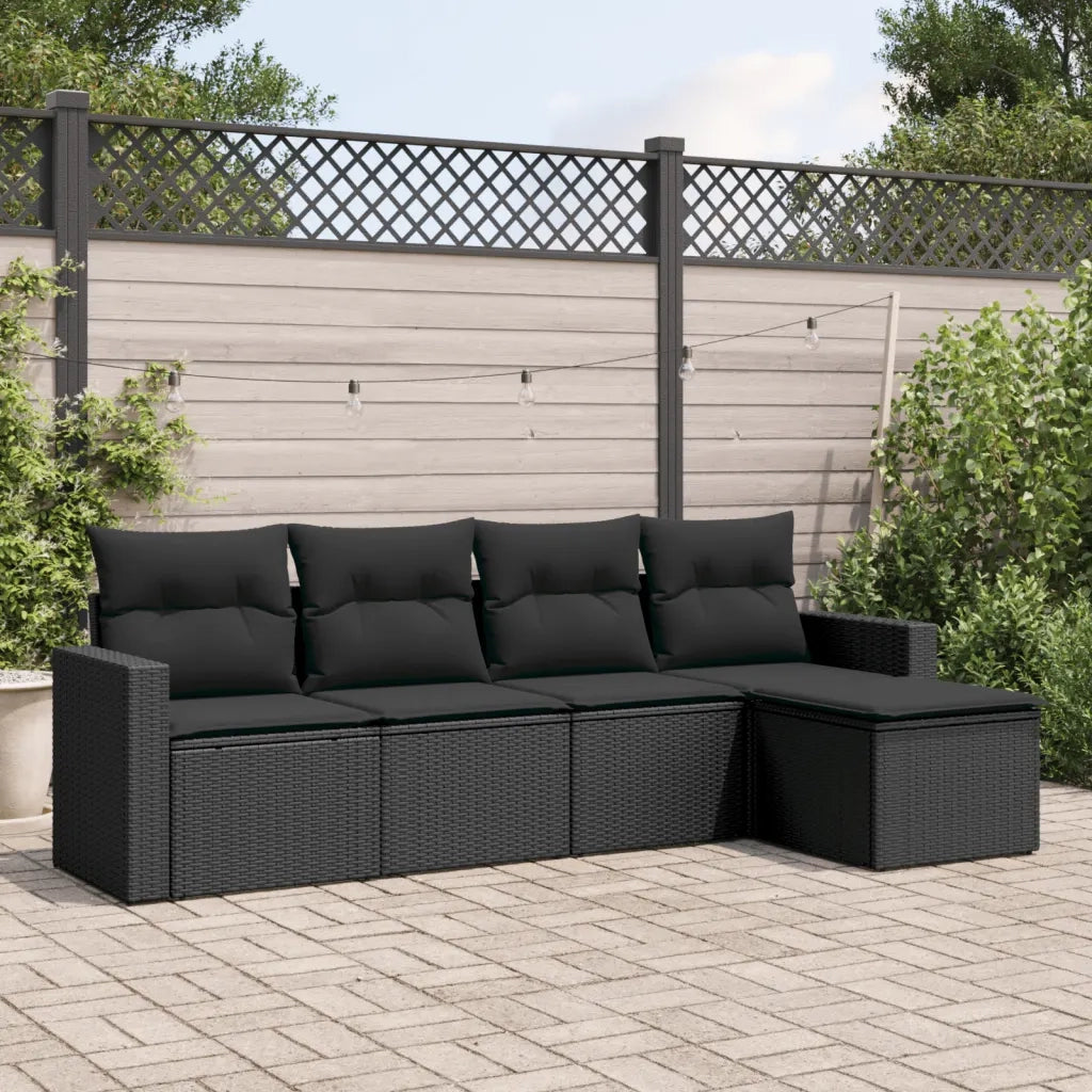 Salotto da Giardino-Set Divani da Giardino 5 pz con Cuscini in Polyrattan Nero 566954