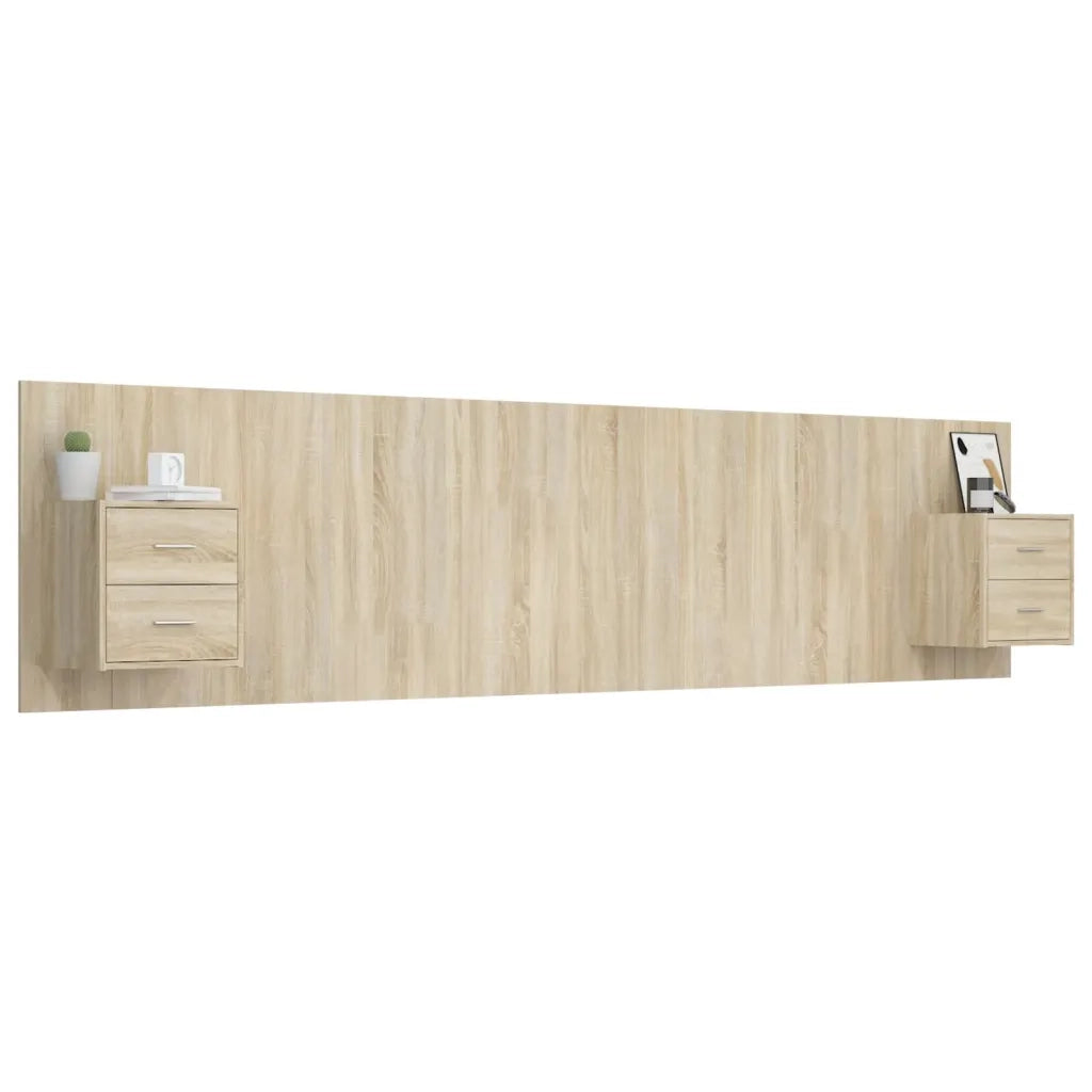 Testiera | Testata Letto con Comodini in Legno Multistrato Rovere Sonoma