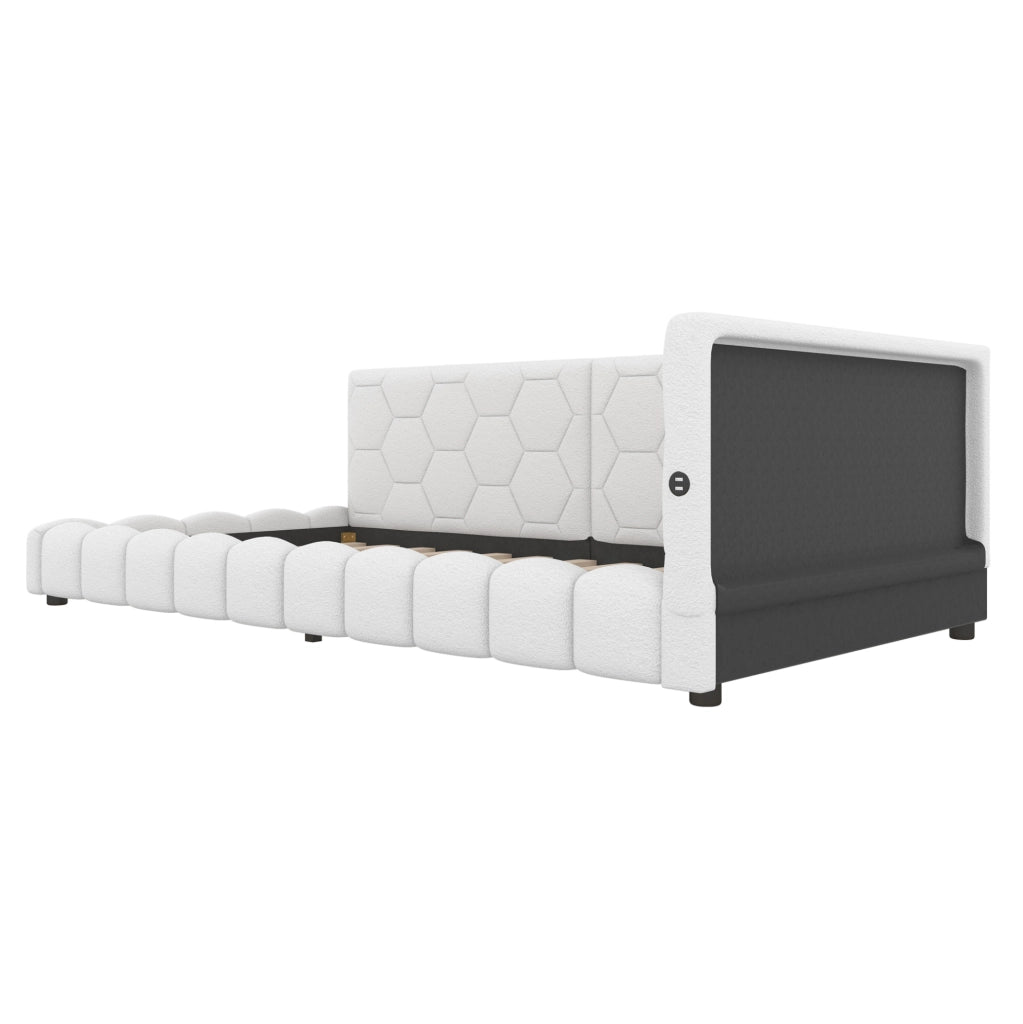 Letto da giorno 90x200 cm con luci LED; USB e Type-C; bianco