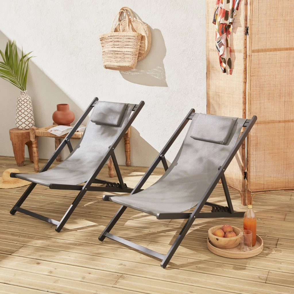 Set 2 lettini prendisole in alluminio multiposizione, grigio