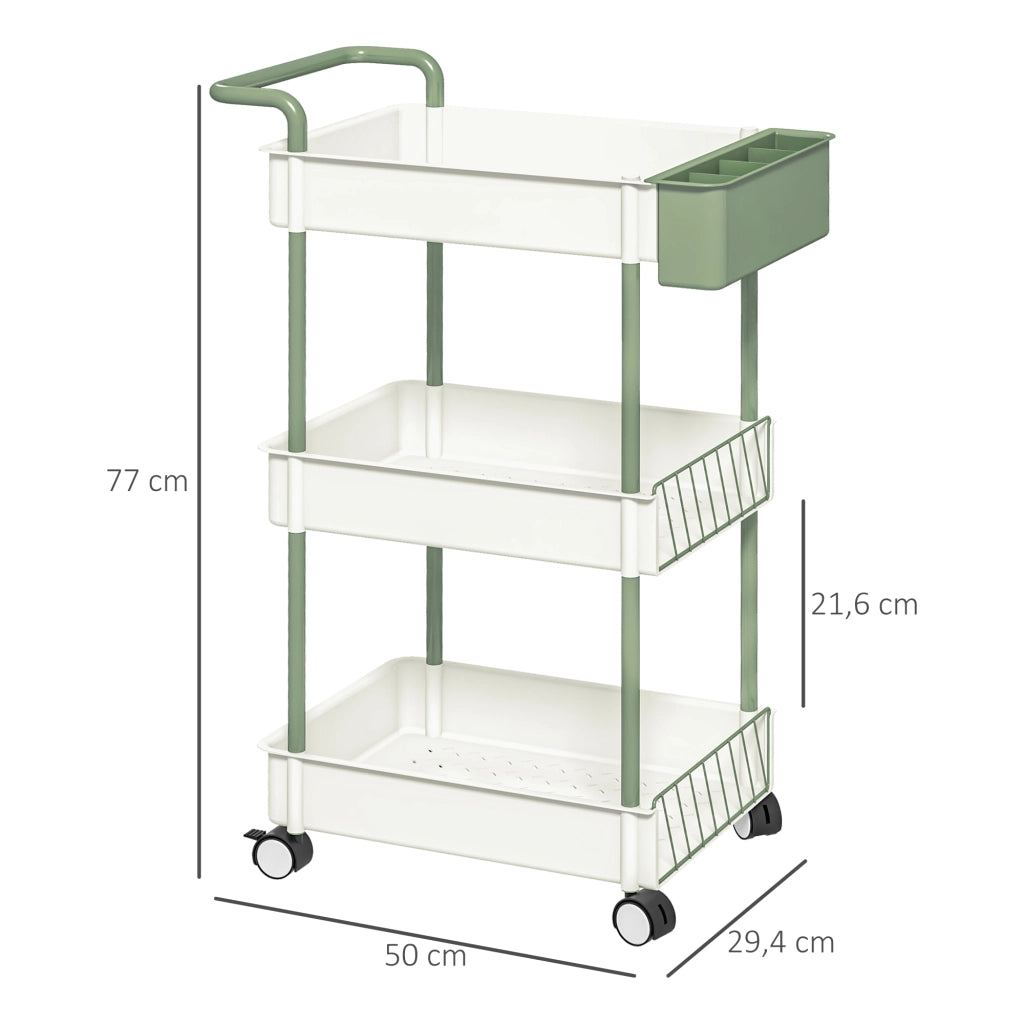 Carrello 3 Ripiani con Cesto Appendibile ¨C zephmum ¨C Bianco Metallo 50x30x77 cm