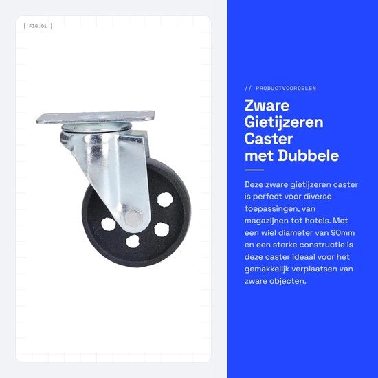 Accessorio Zwenkwielen Set da 1 - Costruzione in Ottone - Diametro del Carrello 90 Mm - Altezza di Installazione 125 Mm - Struttura Solida - Zwenkwielen