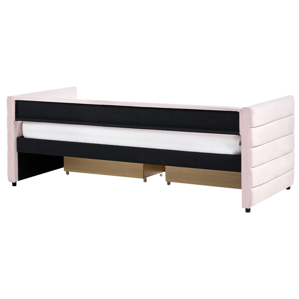 Letto con contenitore con cassetti in velluto rosa pastello 90 x 200 cm stanzetta design elegante