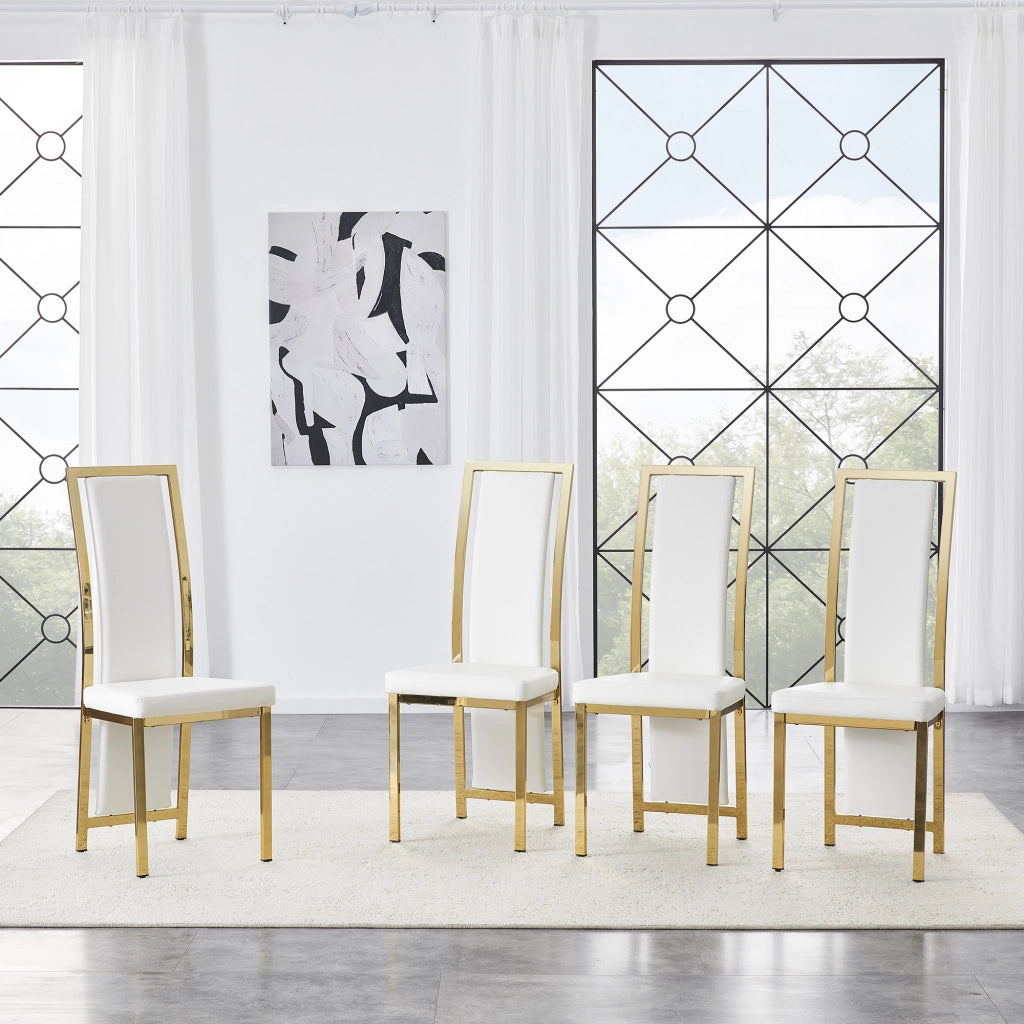 SEDIA Da pranzo 109 cm in PU bianco e metallo oro Set da 4 pezzi