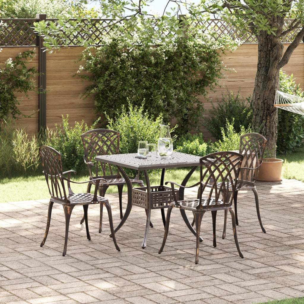 Set da pranzo da giardino in 5 pezzi in alluminio fuso bronzo