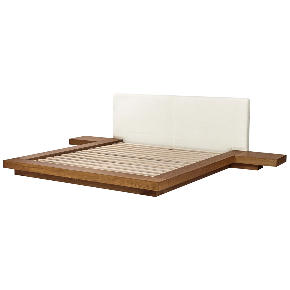 Letto stile Giapponese moderno 180 x 200 cm Comodini Laterali Testiera Boucle Legno chiaro