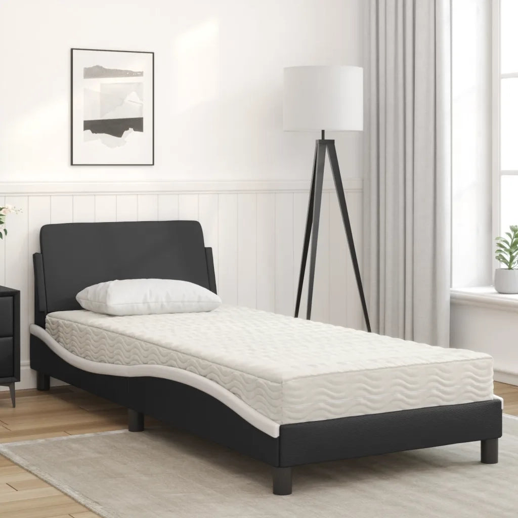 Letto con Materasso Dover Nero e Bianco 90x190 cm in Similpelle