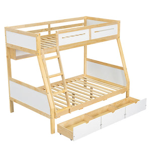 Letto a castello-Xylo-90x200+120x200cm, 3 cassetti, libreria 2m