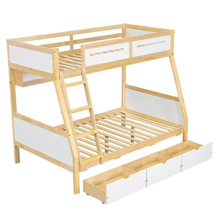 Letto a castello-Xylo-90x200+120x200cm, 3 cassetti, libreria 2m