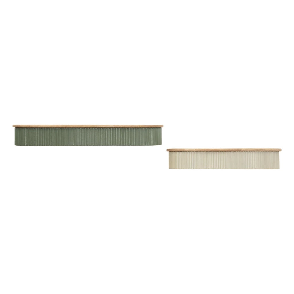 Mensole Frankfurt in legno di rubber e metallo verde — coppia 86 e 65 cm