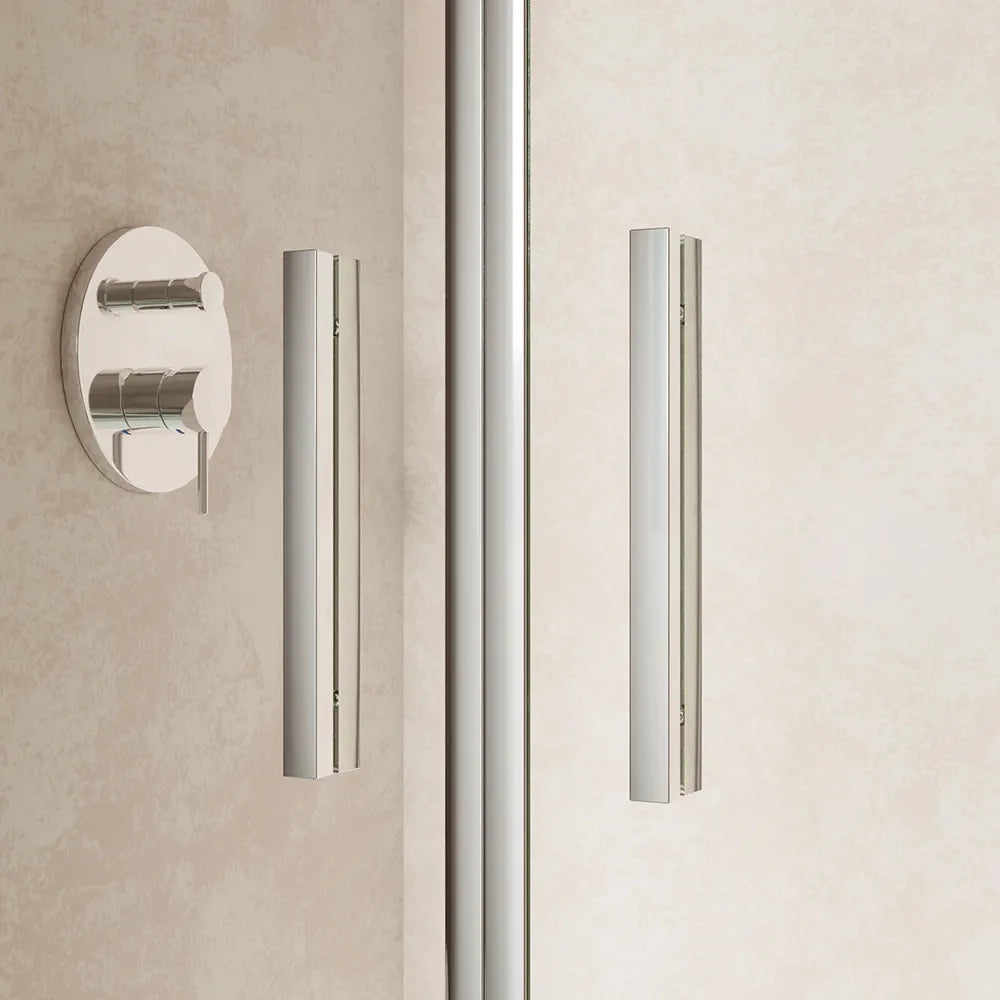 Box doccia slim 75x70cm con porta saloon e parete fissa profili cromati e vetro 6mm trasparente h190| Portofino