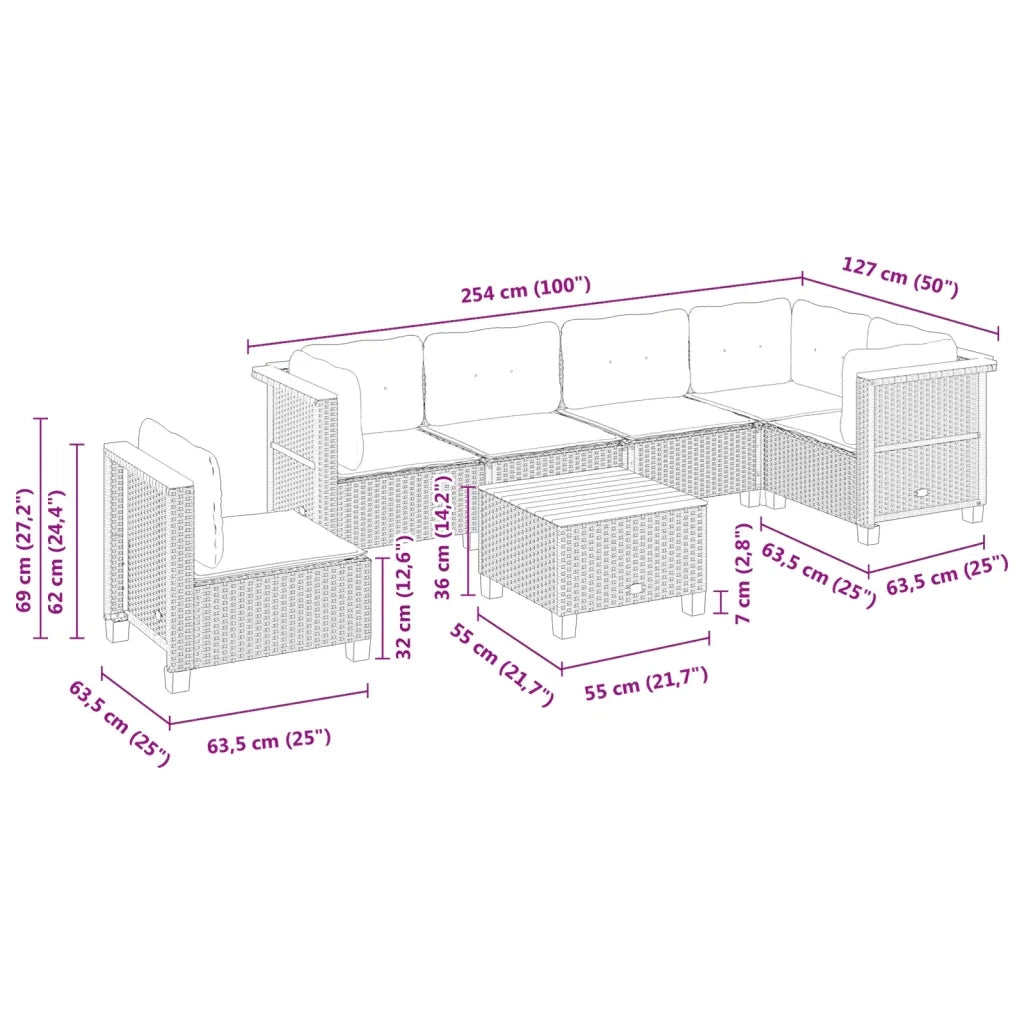 Set Divani da Giardino con Cuscini 7pz Nero Polyrattan 3261875