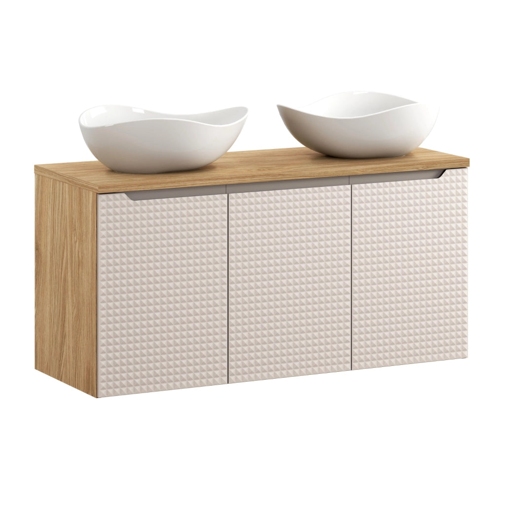 Set mobili bagno 120 cm con piano e 2 lavabi da appoggio Cloud Luxor Beige 120 x 1401 x 46 cm