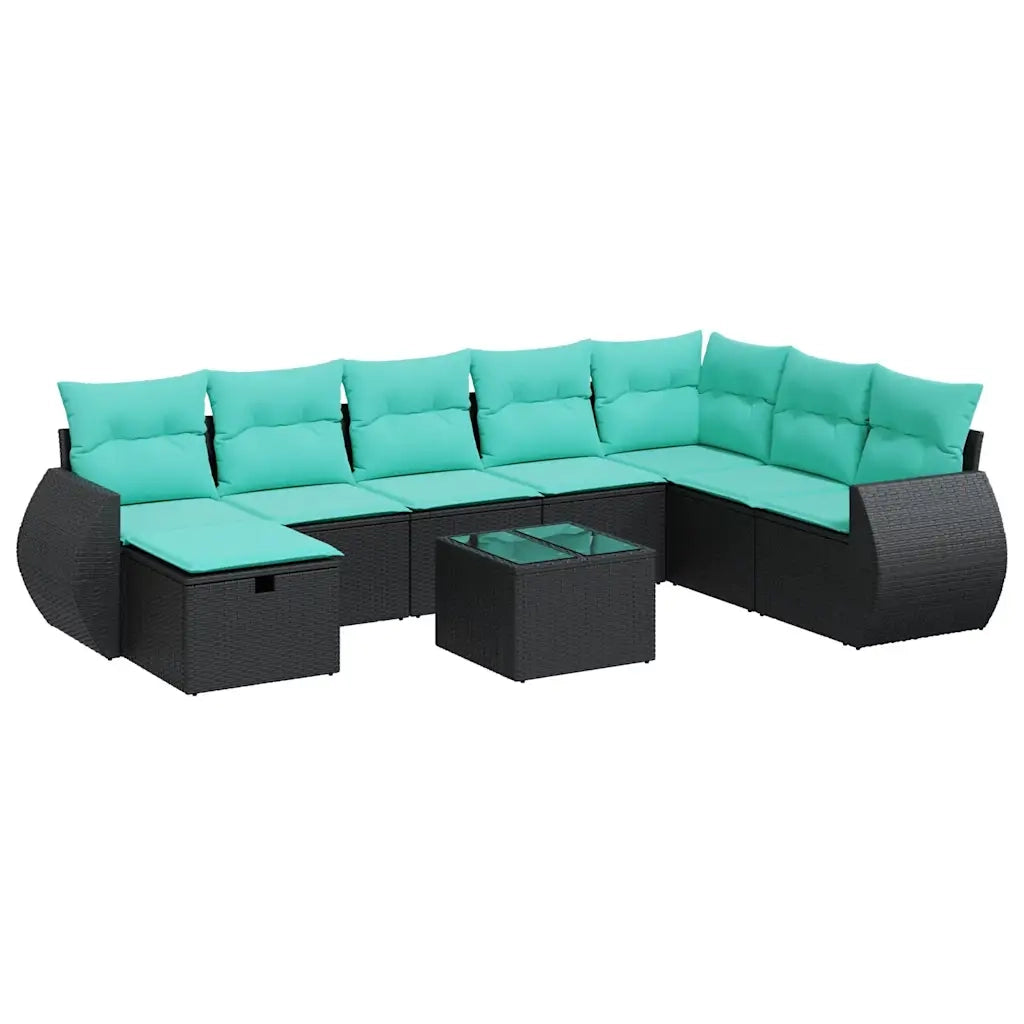 Set Divani da Giardino 9 pz con Cuscini Nero in Polyrattan 3325643