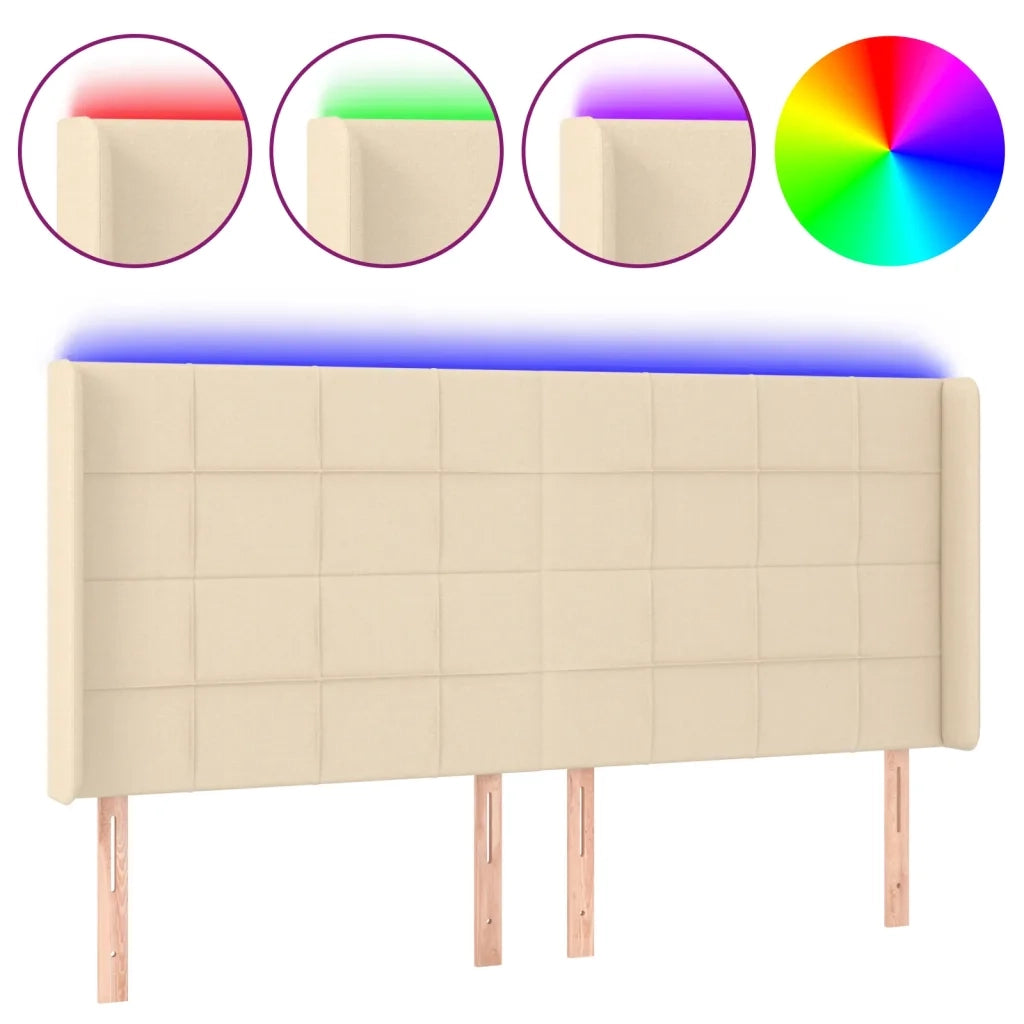 Testiera a LED-Testata con LED Crema 203x23x118/128 cm in Tessuto 461379