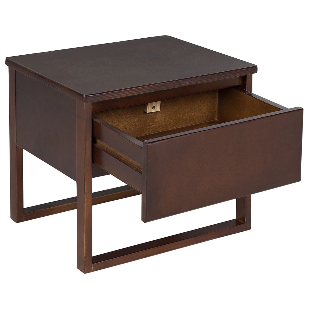 Comodino in Legno di Pino Marrone Scuro 50 x 41 cm con Cassetti e Finitura Oliata stile Contemporaneo