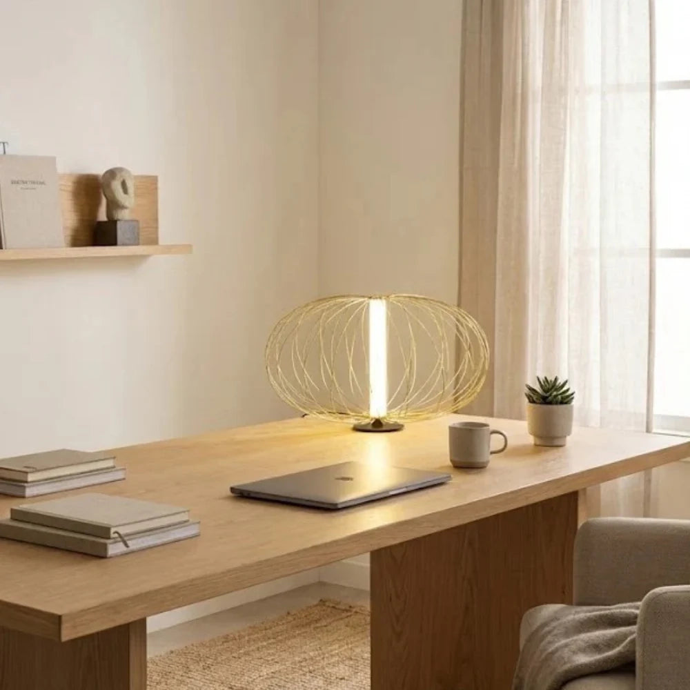 Lampada da tavolo LED Radiante in acciaio e acrilico ottone lucido | Duzzle