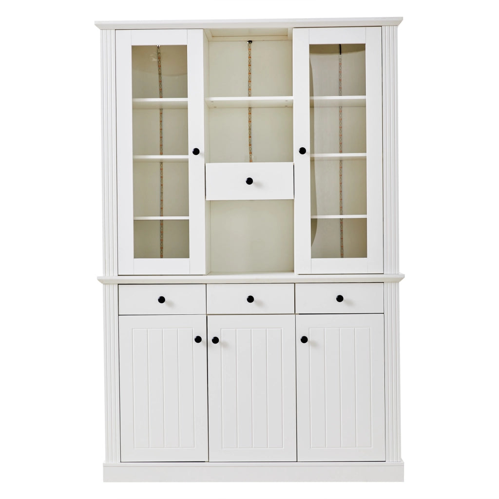 Vetrina con 5 ante; 4 cassetti e LED - per soggiorno - 119.5 x 40 x 180 cm - bianco
