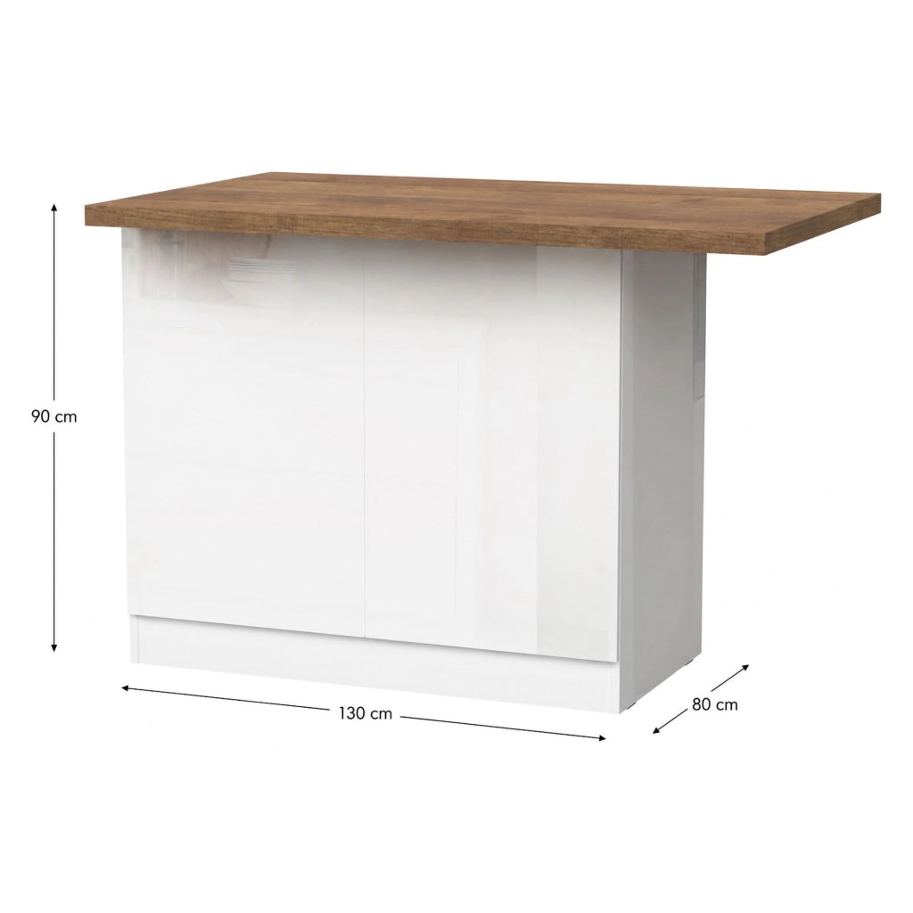 Mobile Dispensa Miha, Isola da Cucina 2 Ripiani Made in Italy, 130x80x90h cm Bianco Lucido