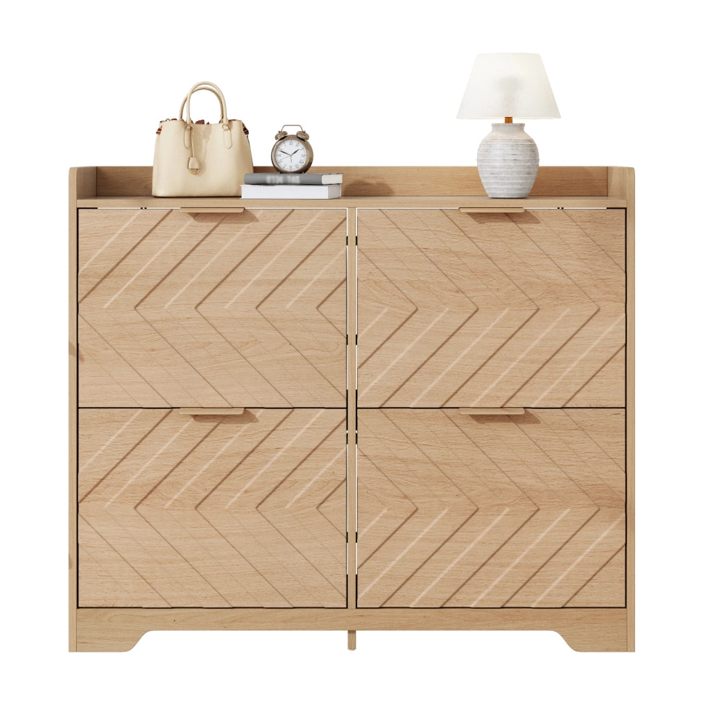 Scarpiera con 4 ante ribaltabili - per ingresso - in MDF - 105×24×90 cm - Naturale